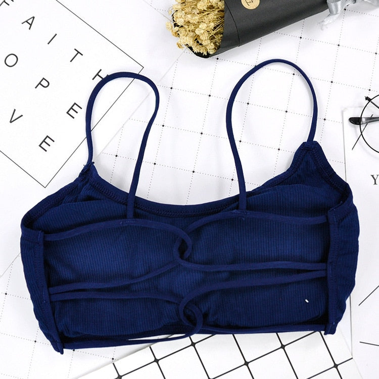 Women's Padded Sports Bra With Elastic Thin Straps And Removable Pads