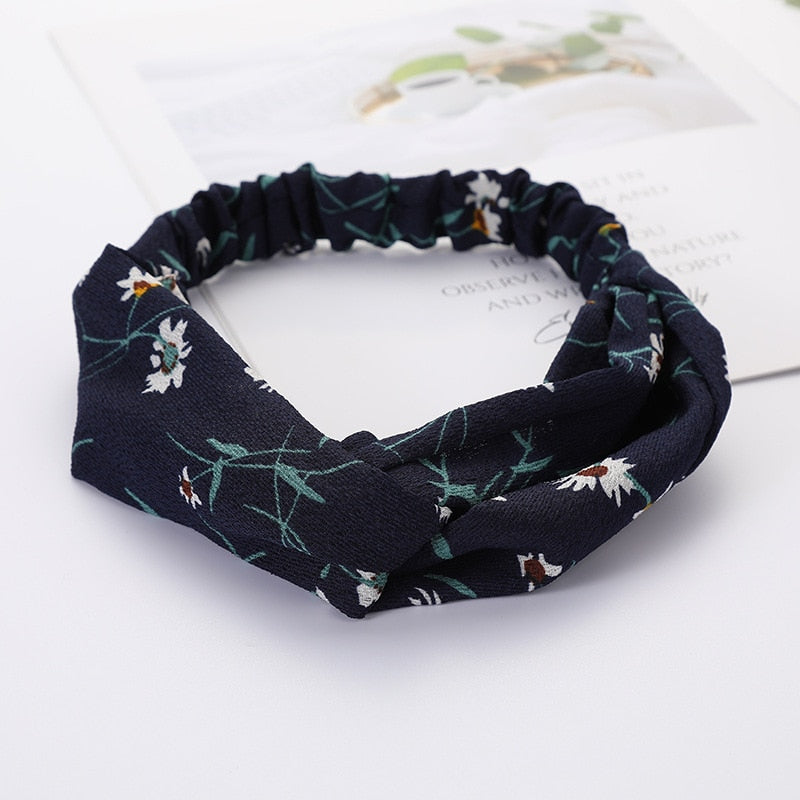 Women's Solid And Flower Print Turban Style Headbands