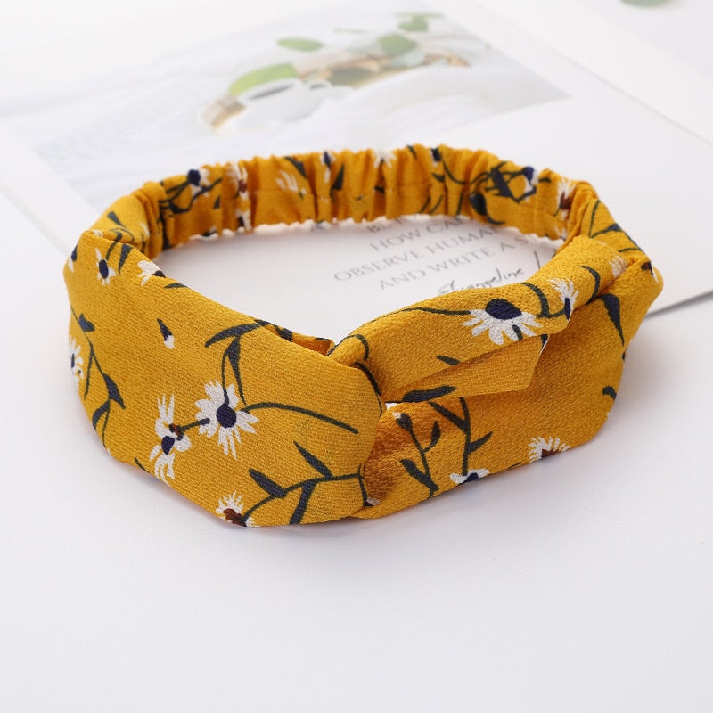 Women's Solid And Flower Print Turban Style Headbands