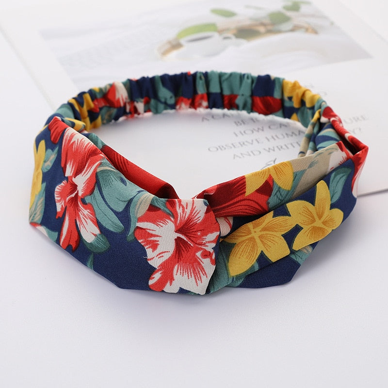 Women's Solid And Flower Print Turban Style Headbands