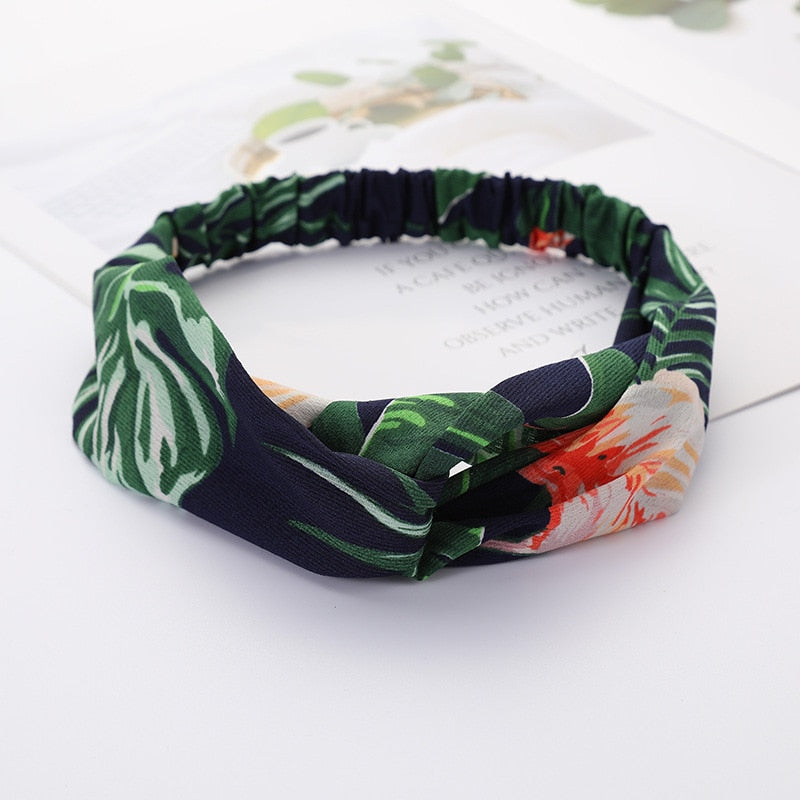 Women's Solid And Flower Print Turban Style Headbands