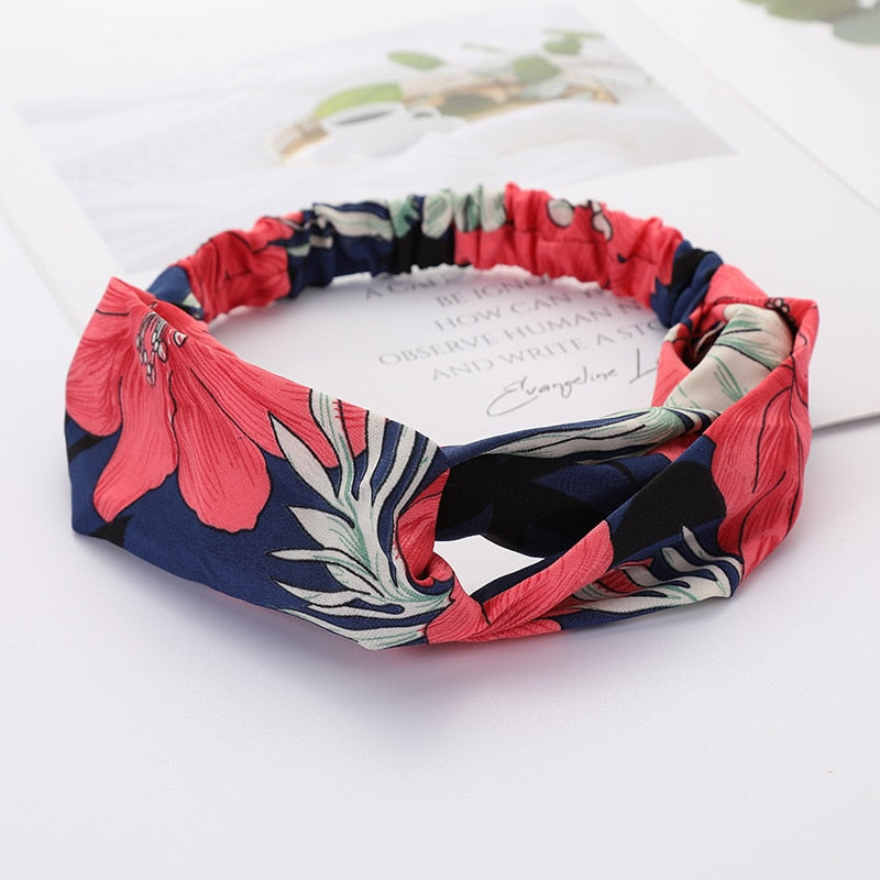 Women's Solid And Flower Print Turban Style Headbands