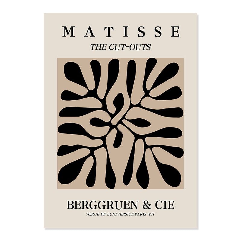 Boho Matisse Beige Black Abstract Art Canvas Prints