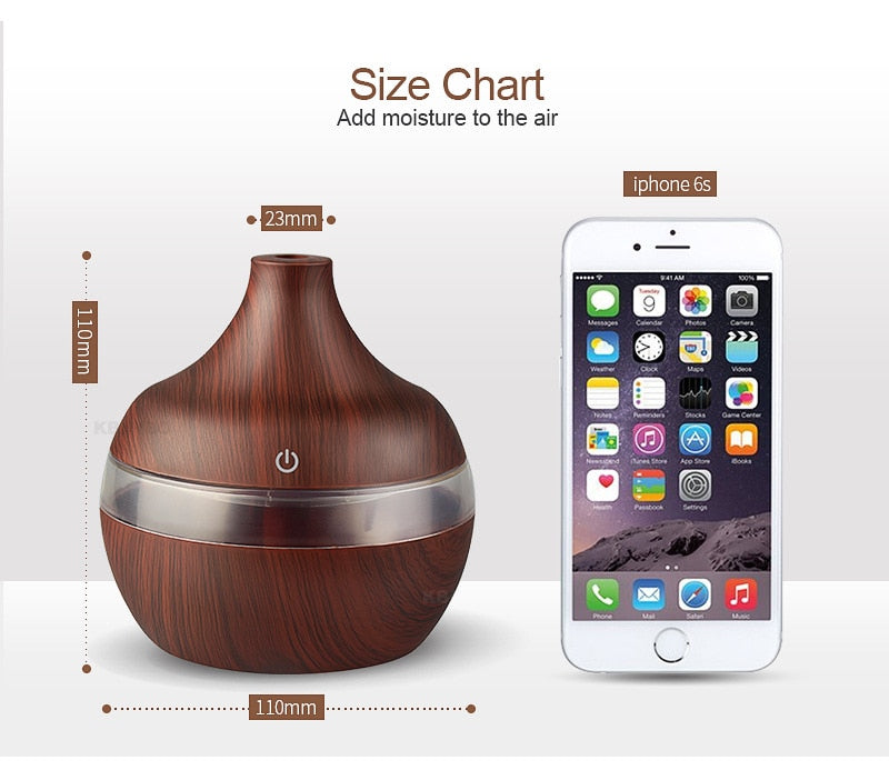 300ML Wood Grain Essential Oil Diffuser With Timer