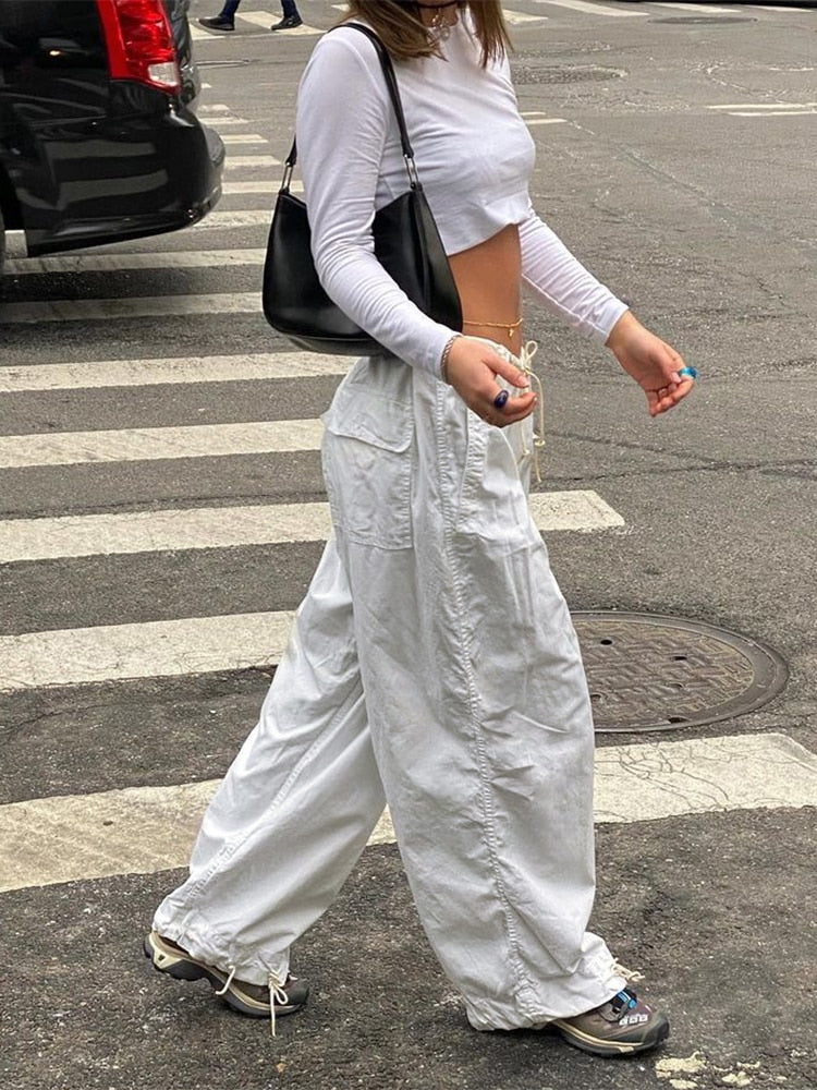 Women's Loose Fitting Low Waisted Drawstring Cargo Pants