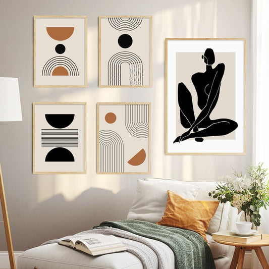 Boho Matisse Beige Black Abstract Art Canvas Prints