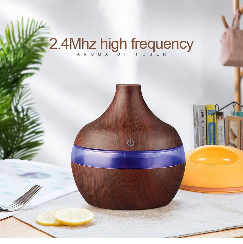 300ML Wood Grain Essential Oil Diffuser With Timer