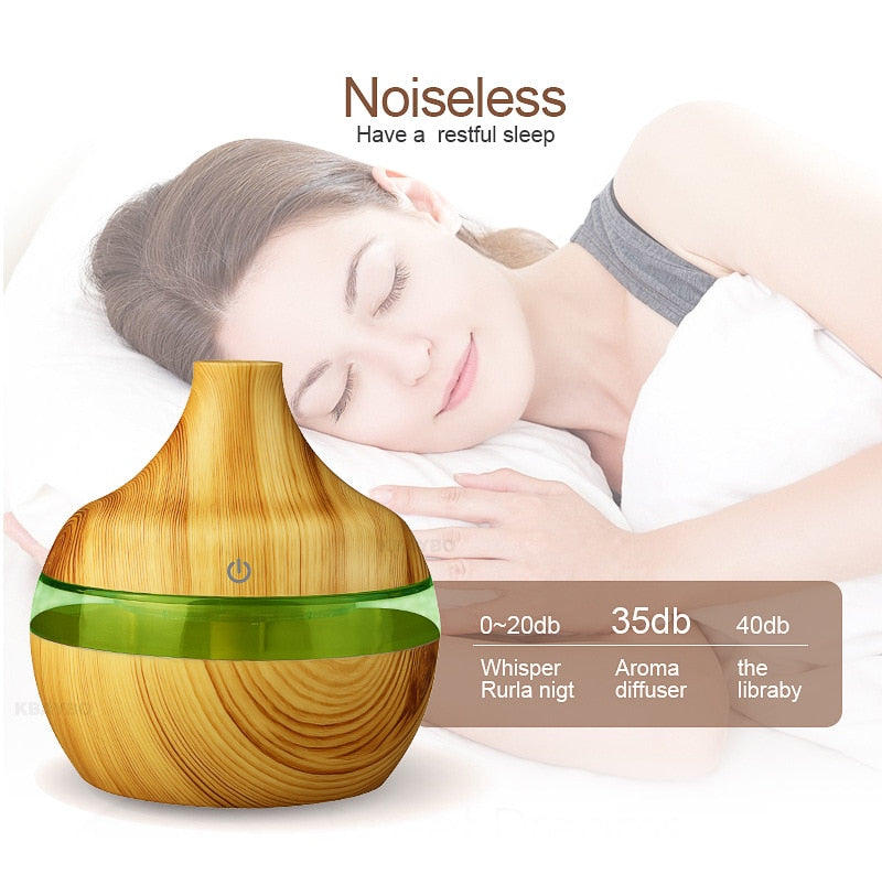 300ML Wood Grain Essential Oil Diffuser With Timer