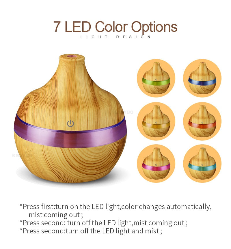 300ML Wood Grain Essential Oil Diffuser With Timer