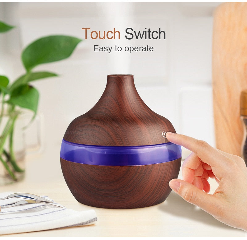 300ML Wood Grain Essential Oil Diffuser With Timer