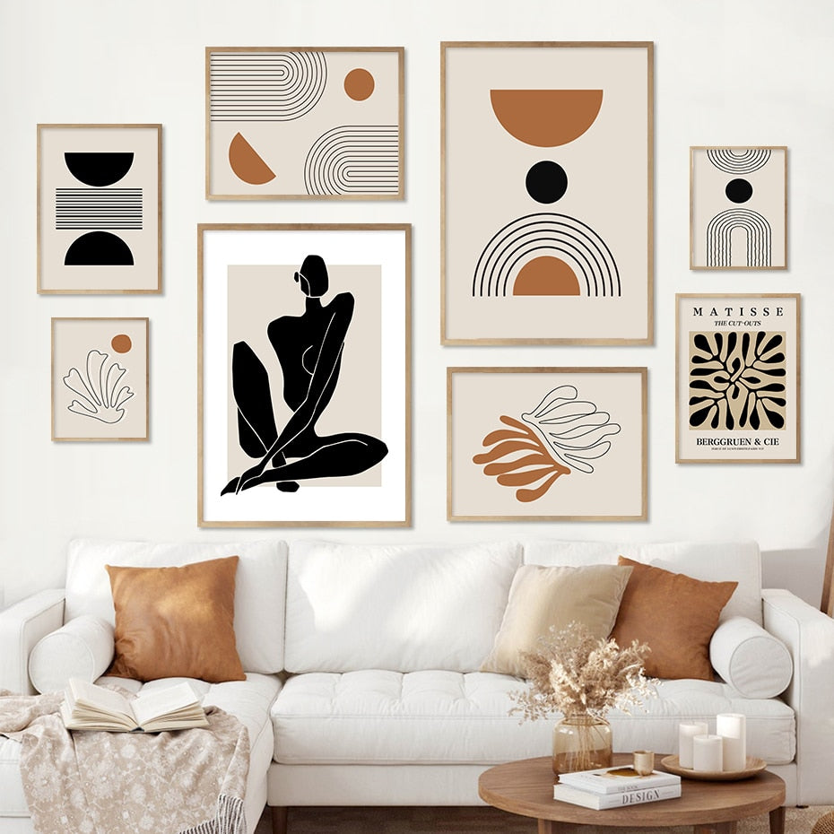 Boho Matisse Beige Black Abstract Art Canvas Prints