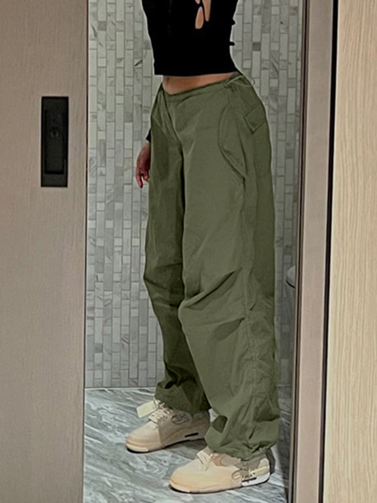 Women's Loose Fitting Low Waisted Drawstring Cargo Pants